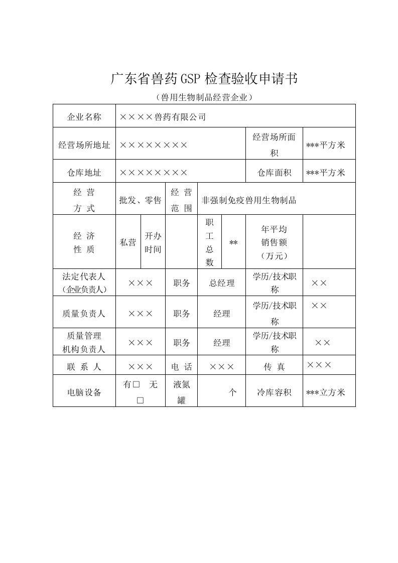 兽药gsp检查验收申报材料完整版