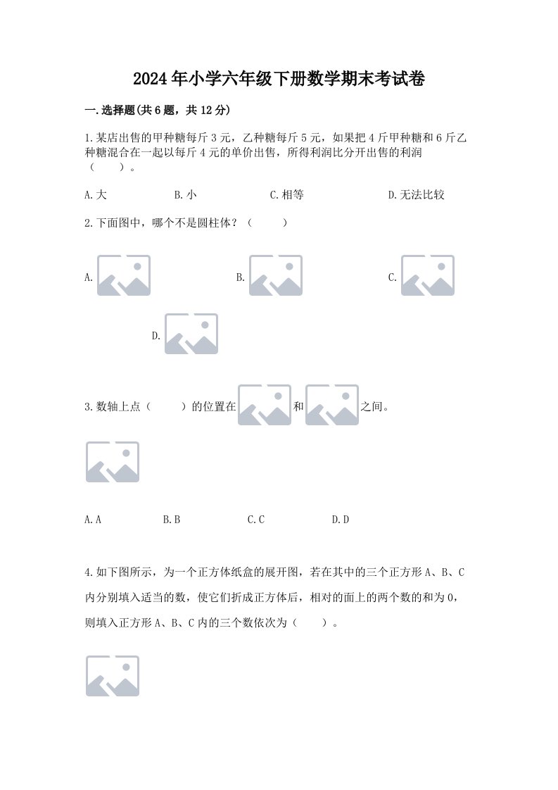 2024年小学六年级下册数学期末考试卷及完整答案（易错题）