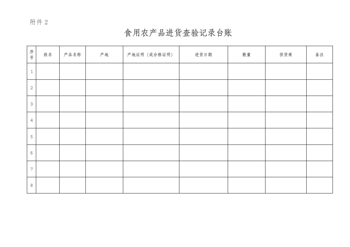 食用农产品进货查验记录台账