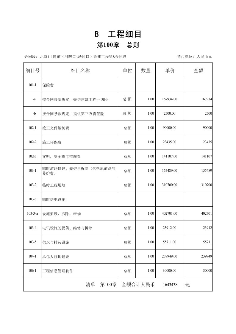 道路工程量清单