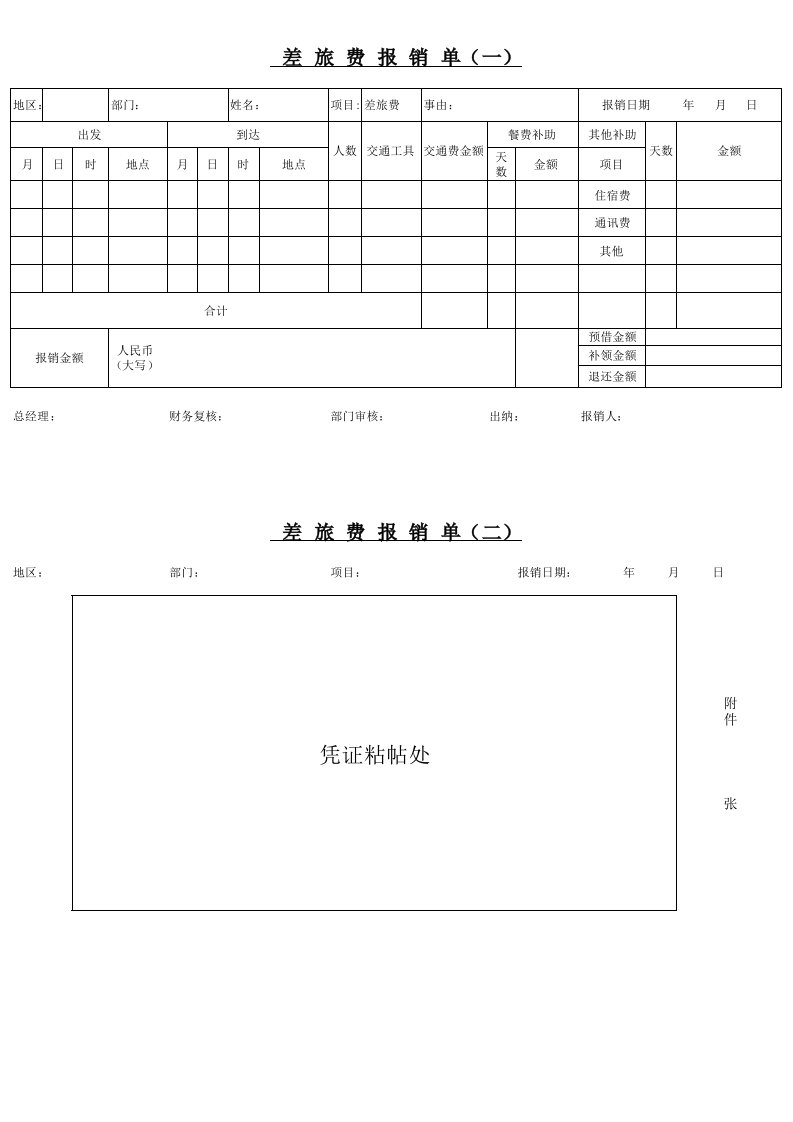 差旅费报销单EXCEL模板