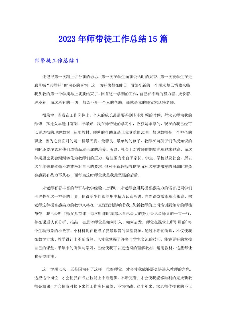 2023年师带徒工作总结15篇