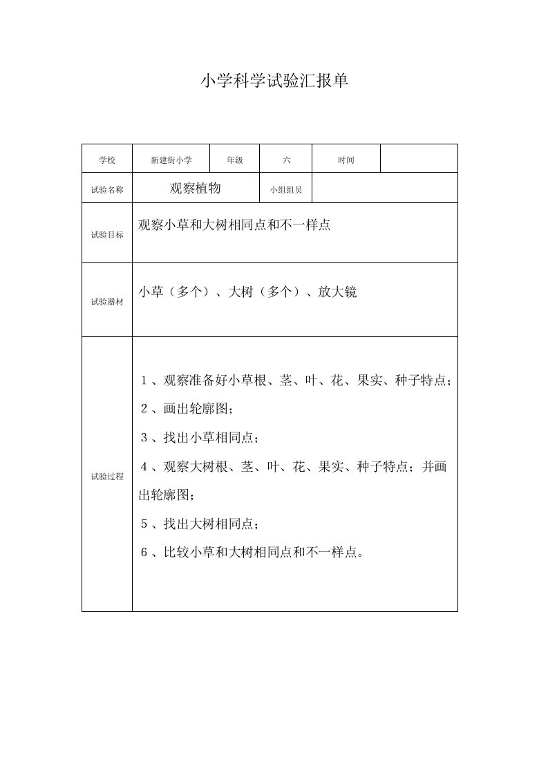 小学科学实验报告单36年级样稿