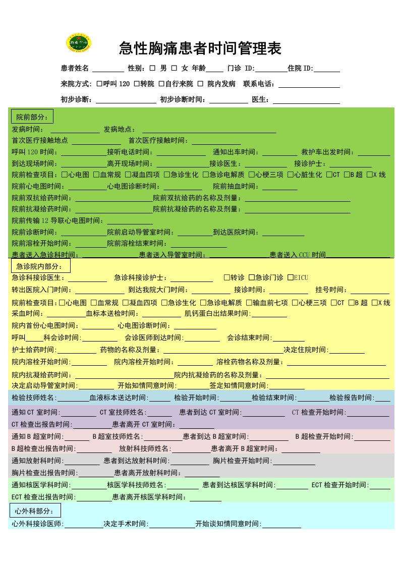 急性胸痛患者时间管理表(2016修改)