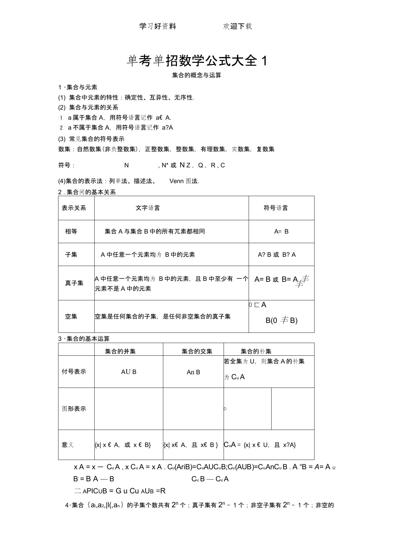 单考单招数学公式大全