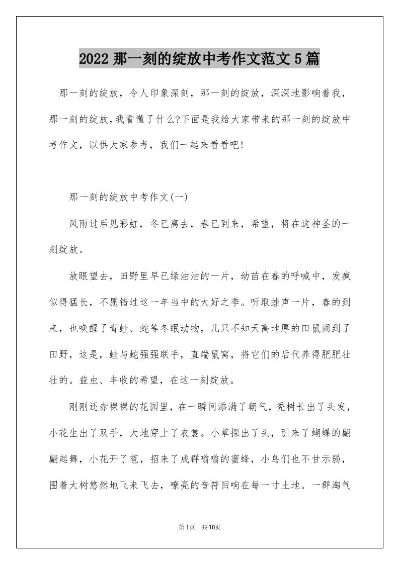 2022那一刻的绽放中考作文范文5篇