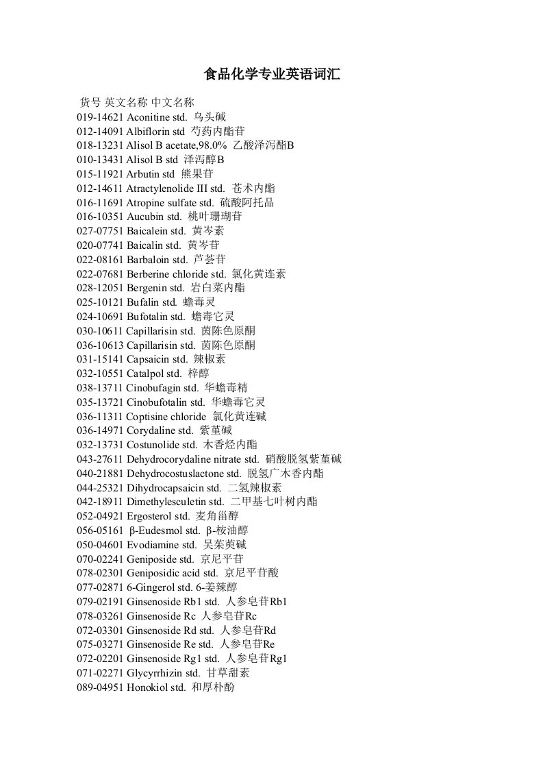 食品化学专业词汇