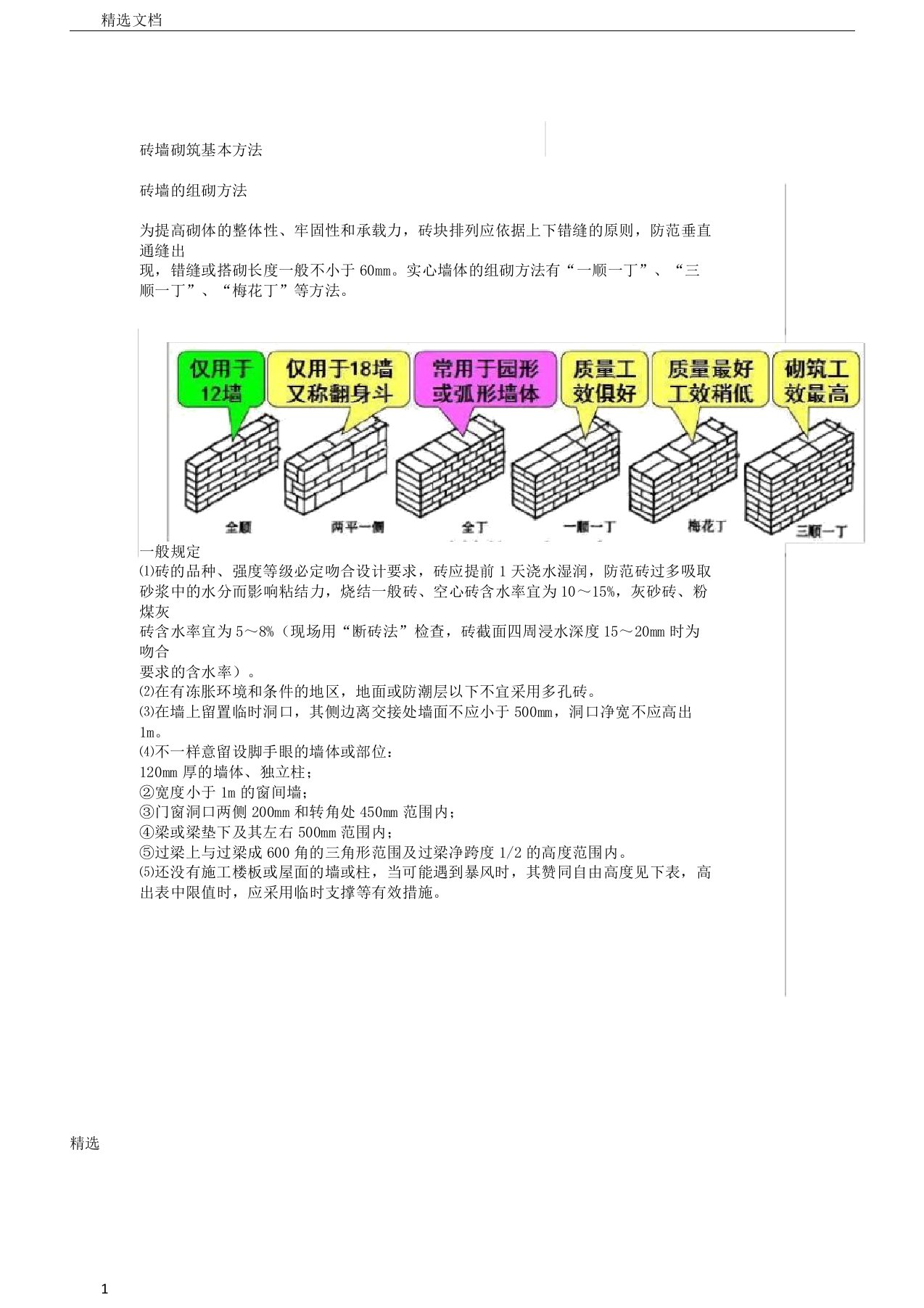 砖墙砌筑基本方法计划