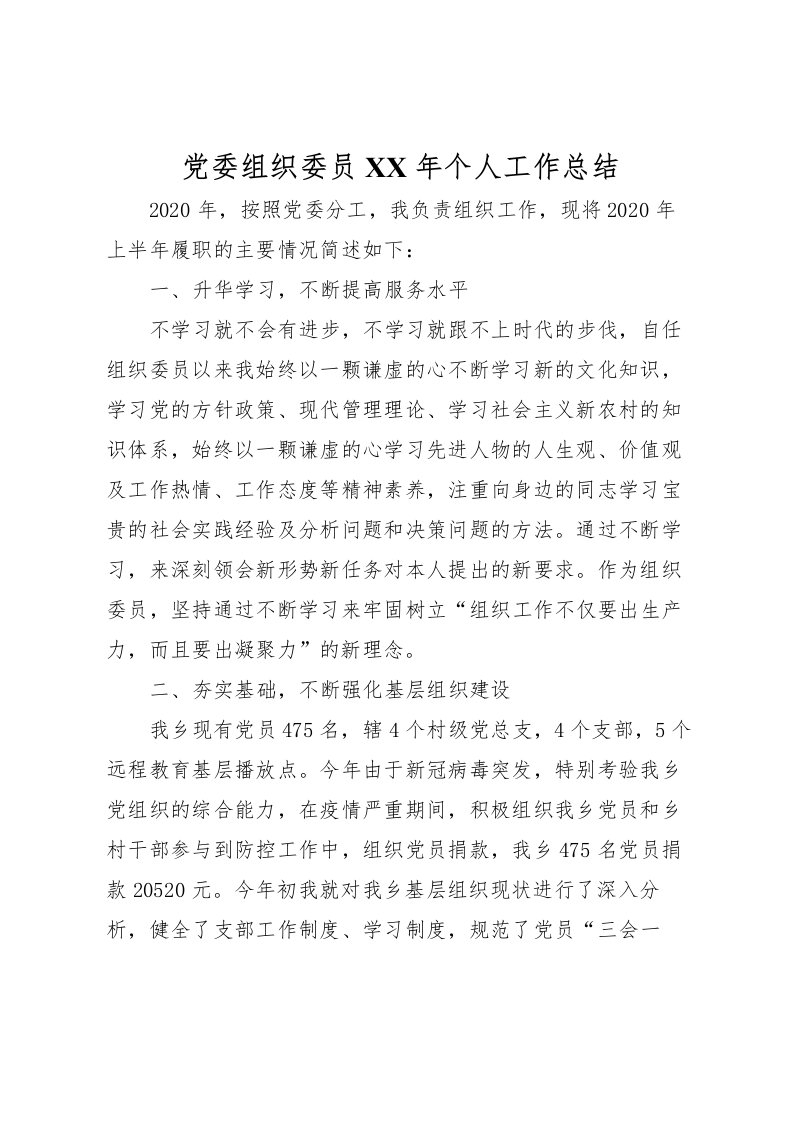 2022党委组织委员年个人工作总结