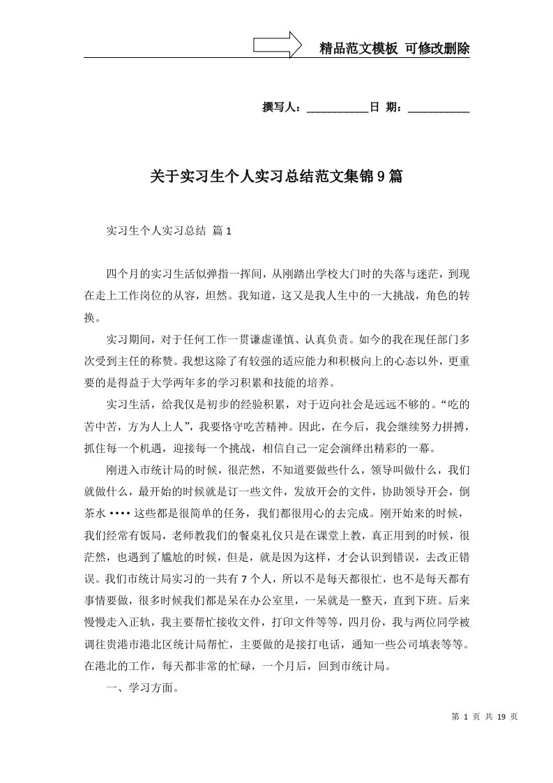 关于实习生个人实习总结范文集锦9篇