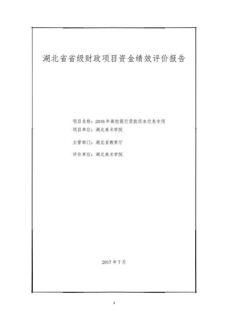 湖北级财政项目资金绩效评价报告