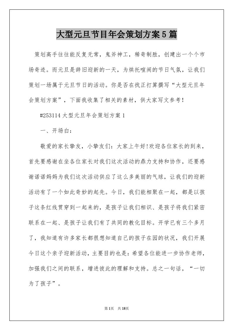 大型元旦节目年会策划方案5篇