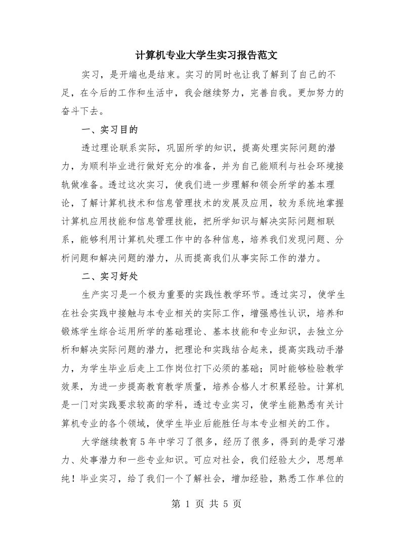 计算机专业大学生实习报告范文