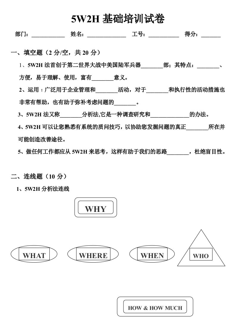 5W2H基础培训试卷