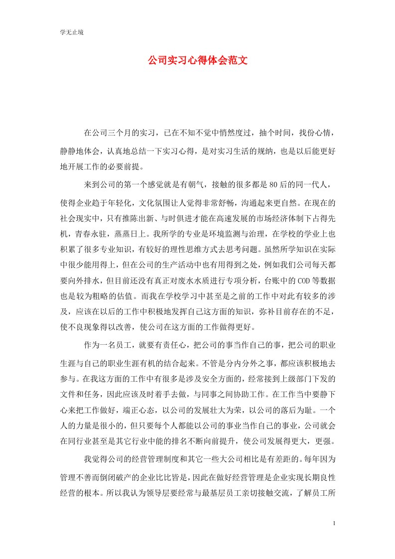 精选公司实习心得体会范文