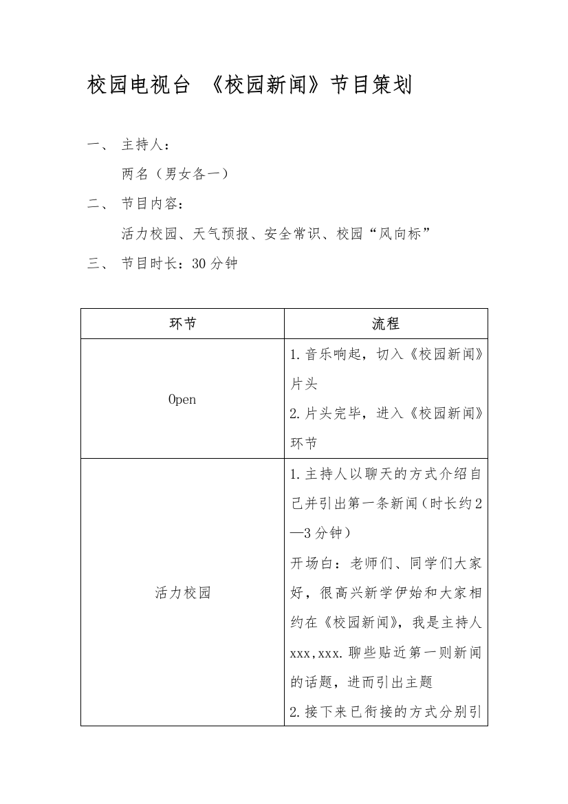 校园电视台《校园新闻》节目策划书