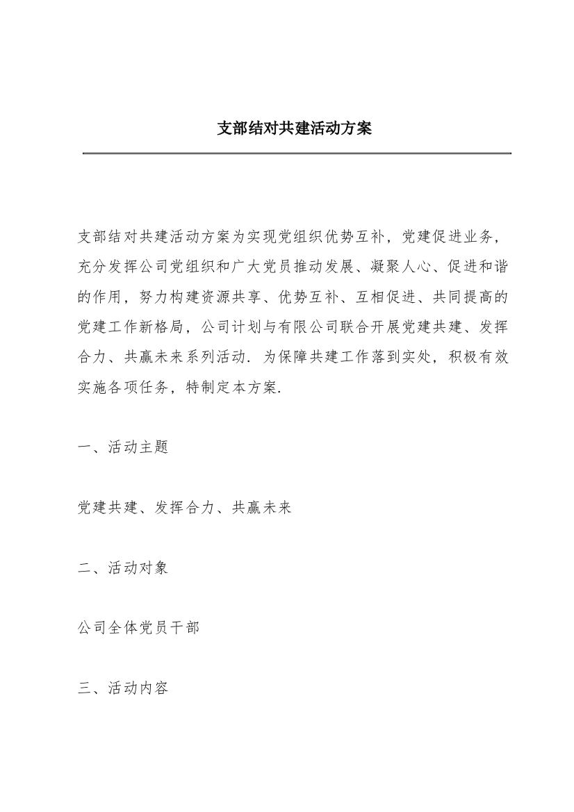 支部结对共建活动方案