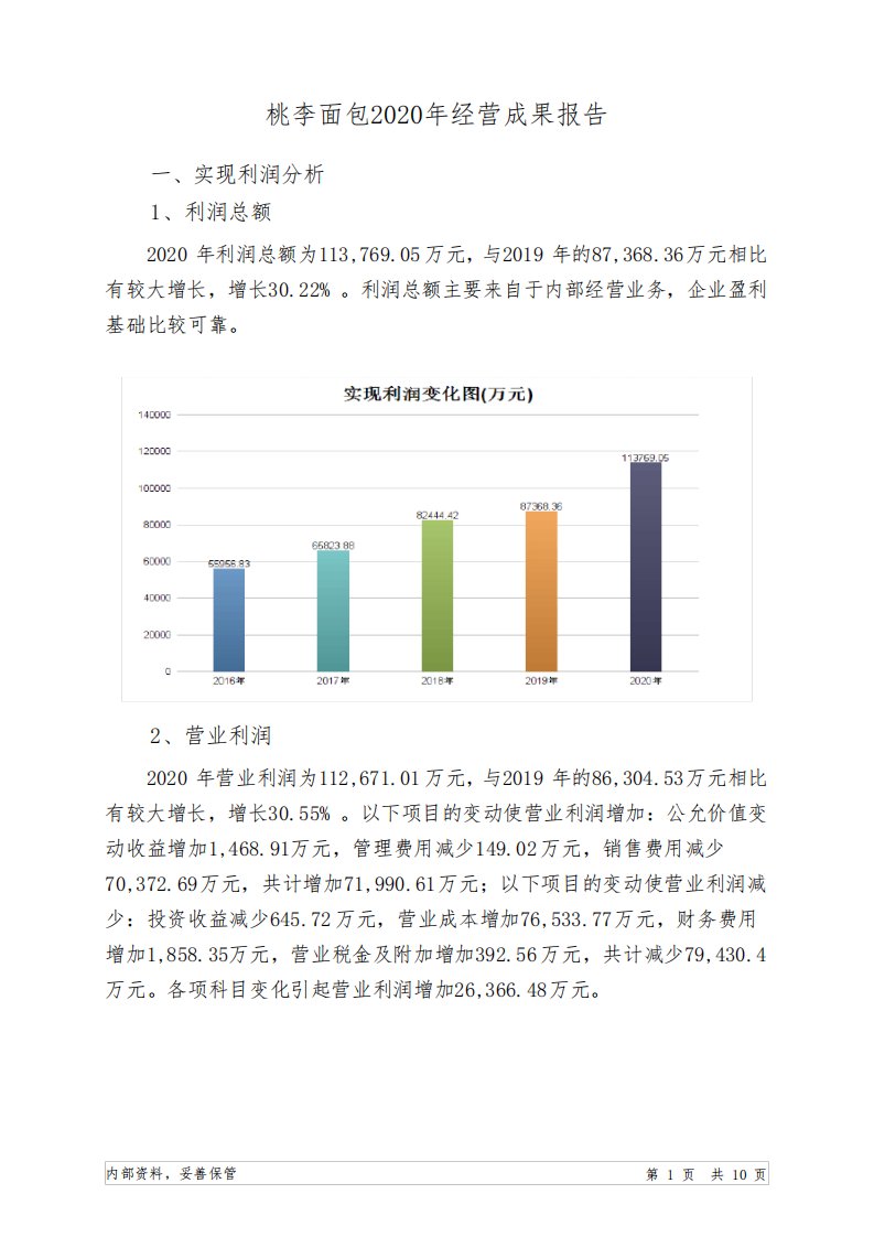 桃李面包2020年经营成果报告