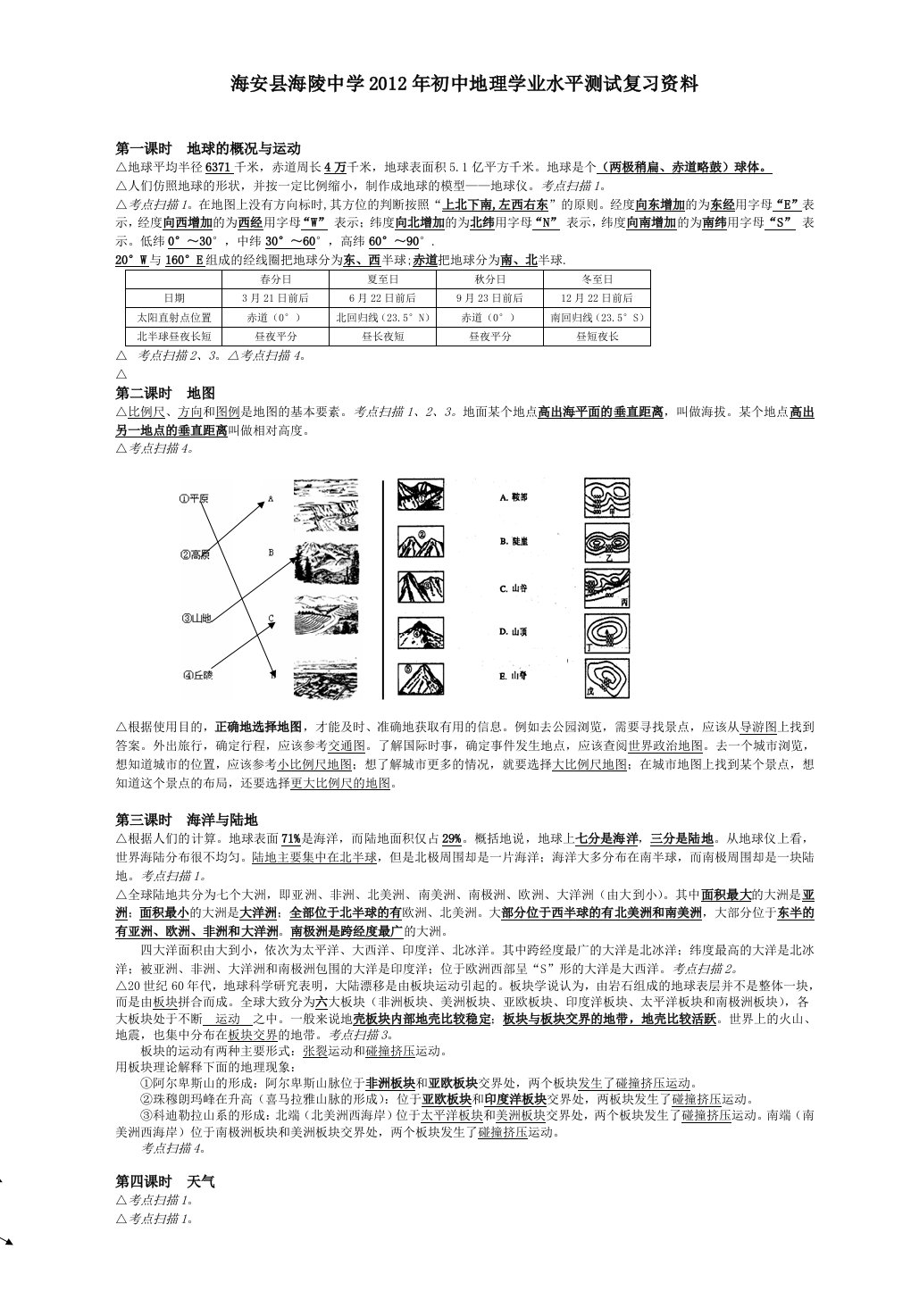 南通市初中地理复习