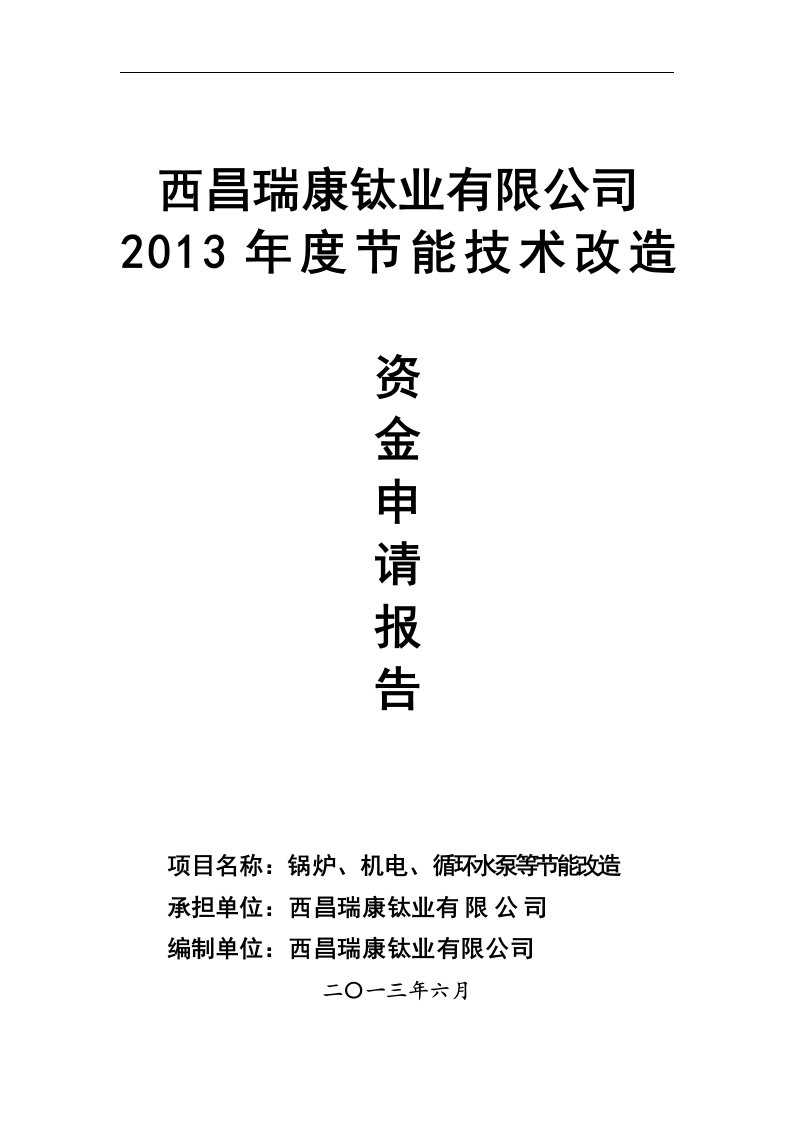 精选钛业有限公司节能项目资金申请报告