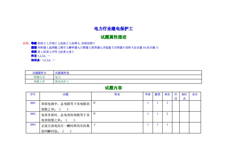 电力资格考试题库电力行业继电保护工