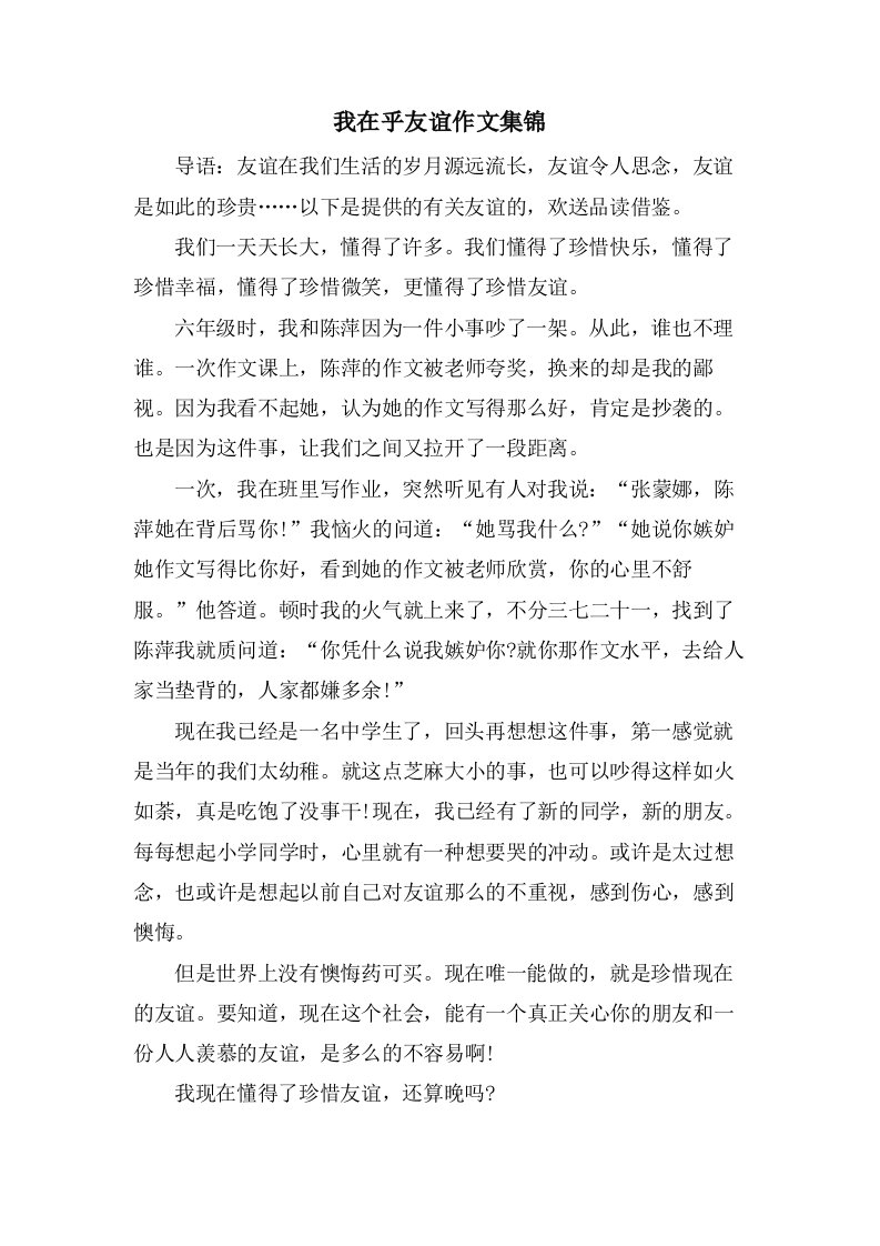 我在乎友谊作文集锦