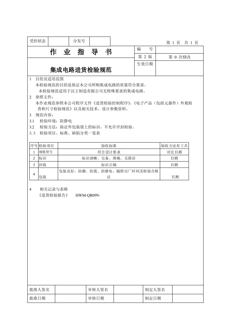 集成电路进货检验规范