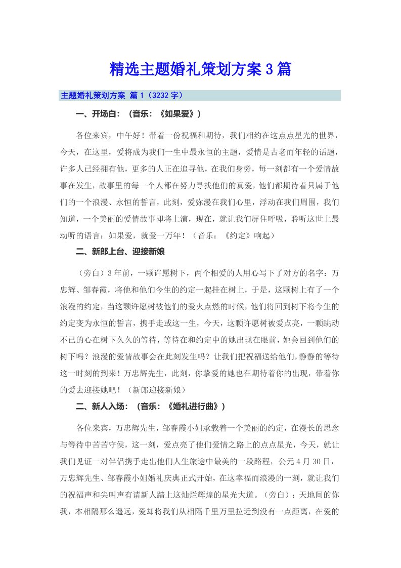 精选主题婚礼策划方案3篇