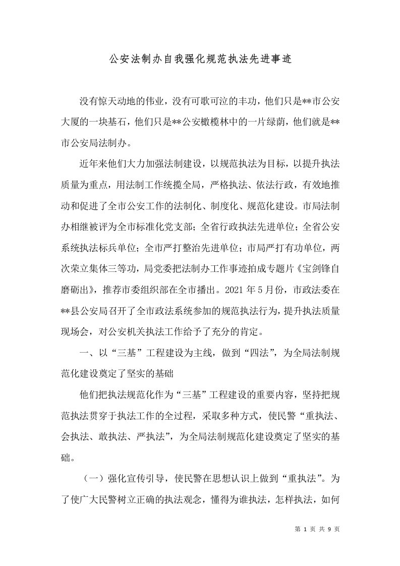 公安法制办自我强化规范执法先进事迹