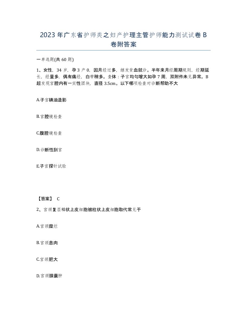 2023年广东省护师类之妇产护理主管护师能力测试试卷B卷附答案