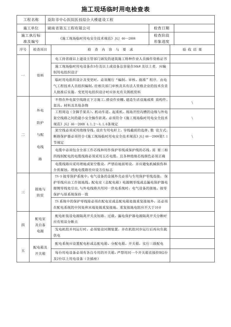 春节复工临时用电检查表