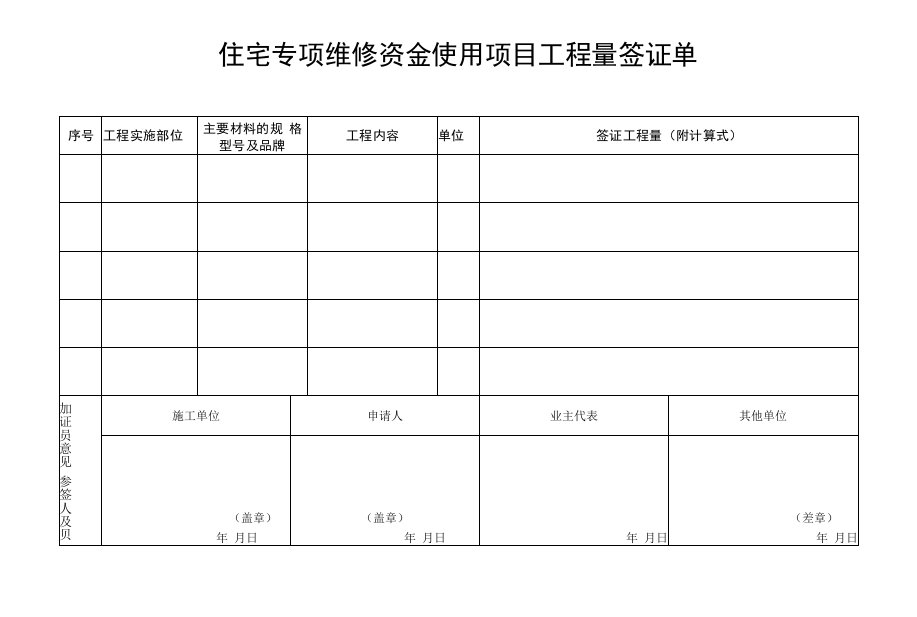 住宅专项维修资金使用项目工程量签证单