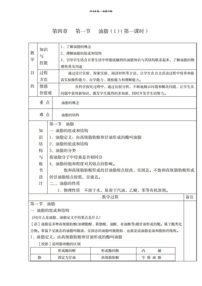 2023年化学选修五精品讲义第四章第一节油脂doc