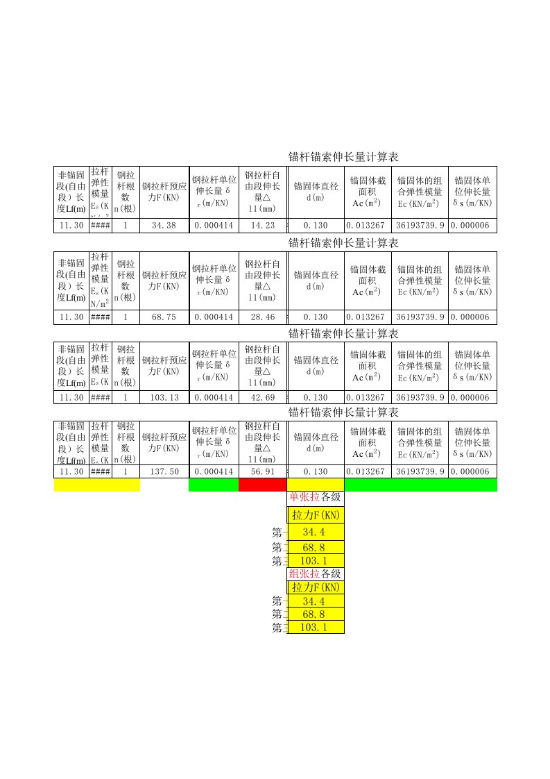 锚杆锚索伸长量计算xls