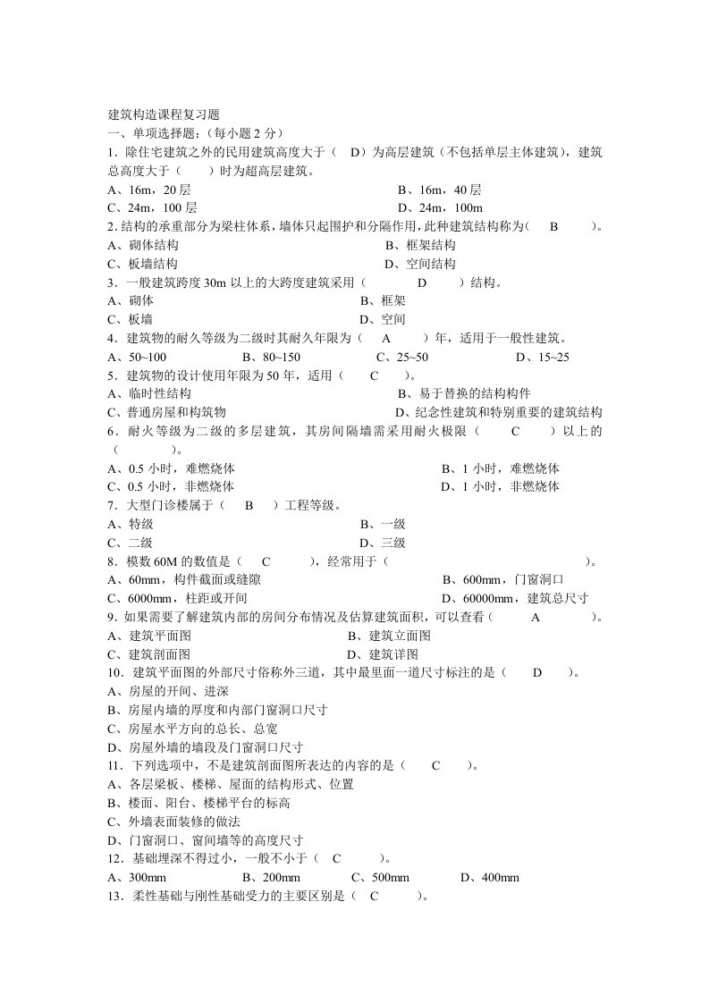 建筑构造形成性网上作业练习题集合