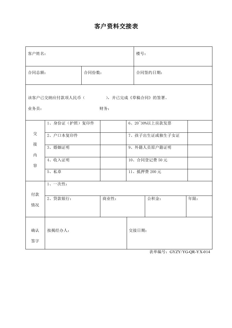 客户资料交接表