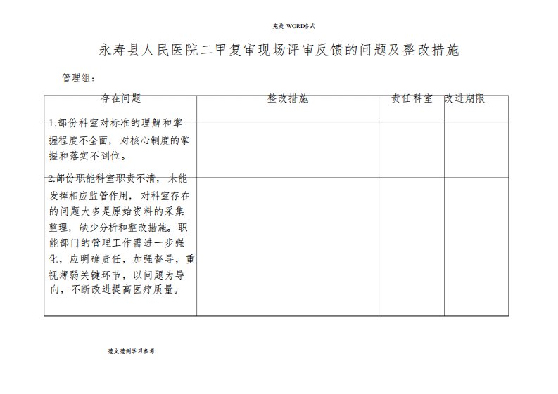 二甲评审反馈问题整改方案报告