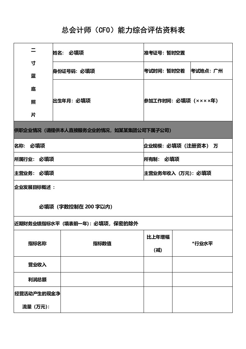 cfo能力综合评估表格(版)提示版