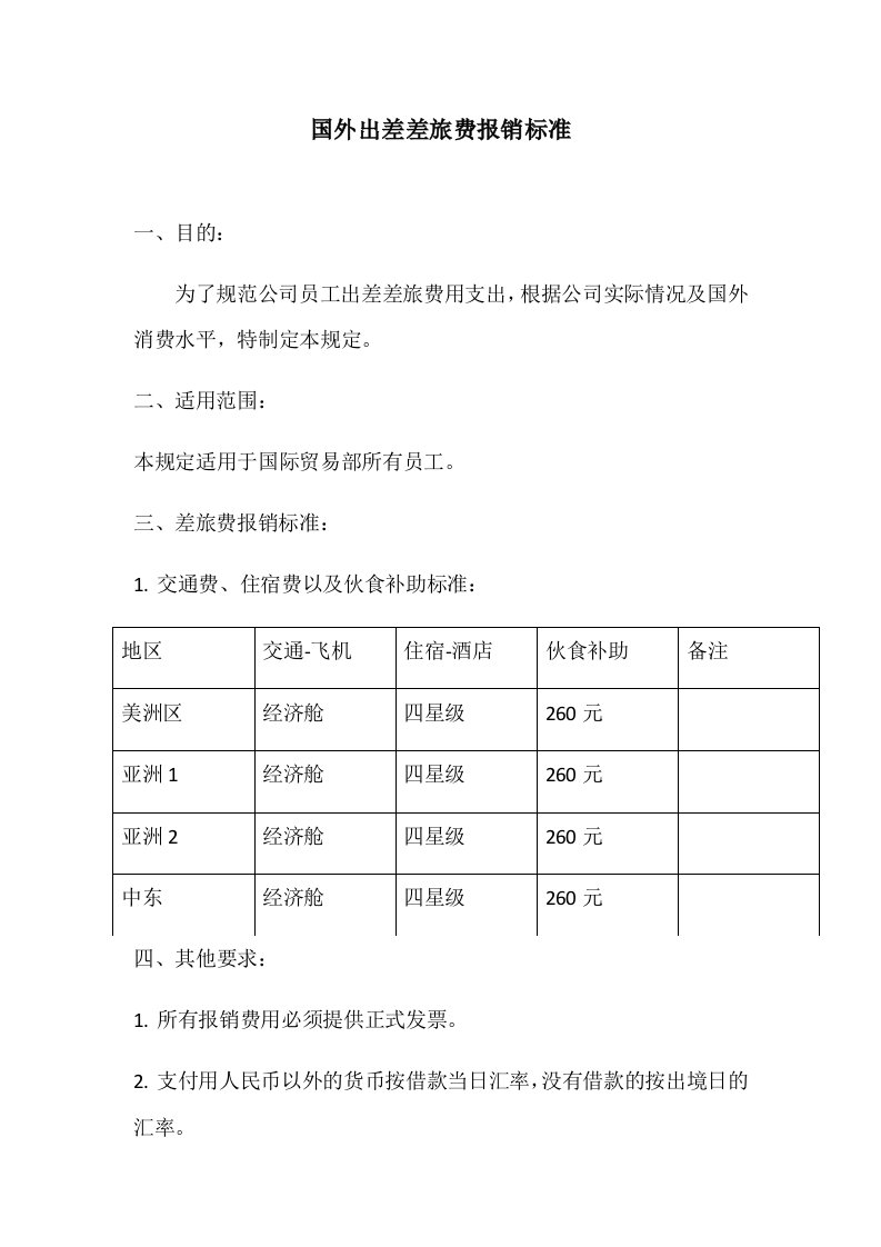 国外出差差旅费报销标准