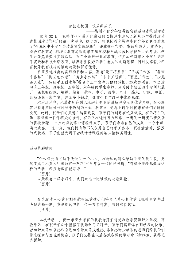 劳技进校园-快乐共成长公开课教案教学设计课件【一等奖】