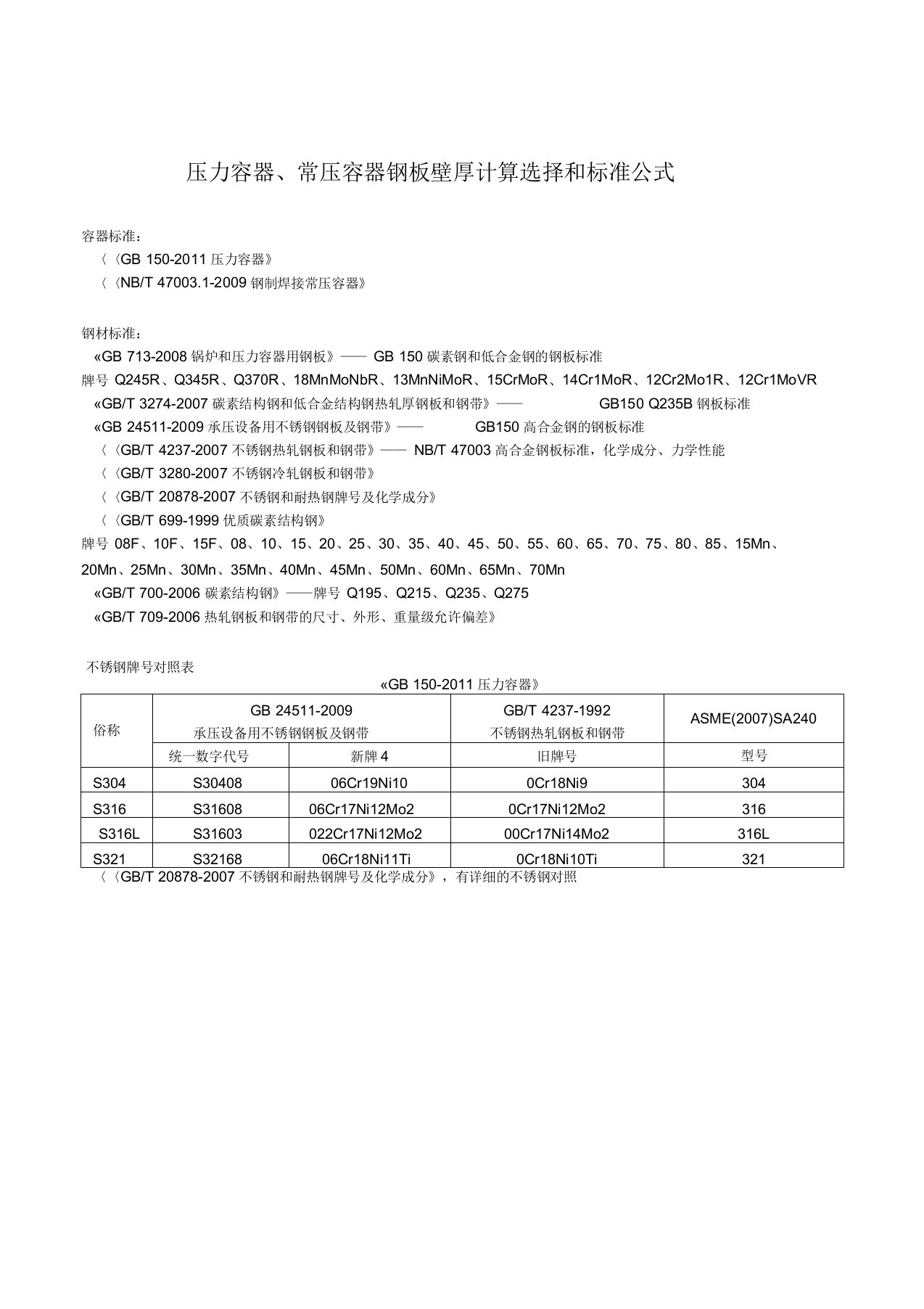 压力容器、常压容器钢板壁厚计算选择和标准公式