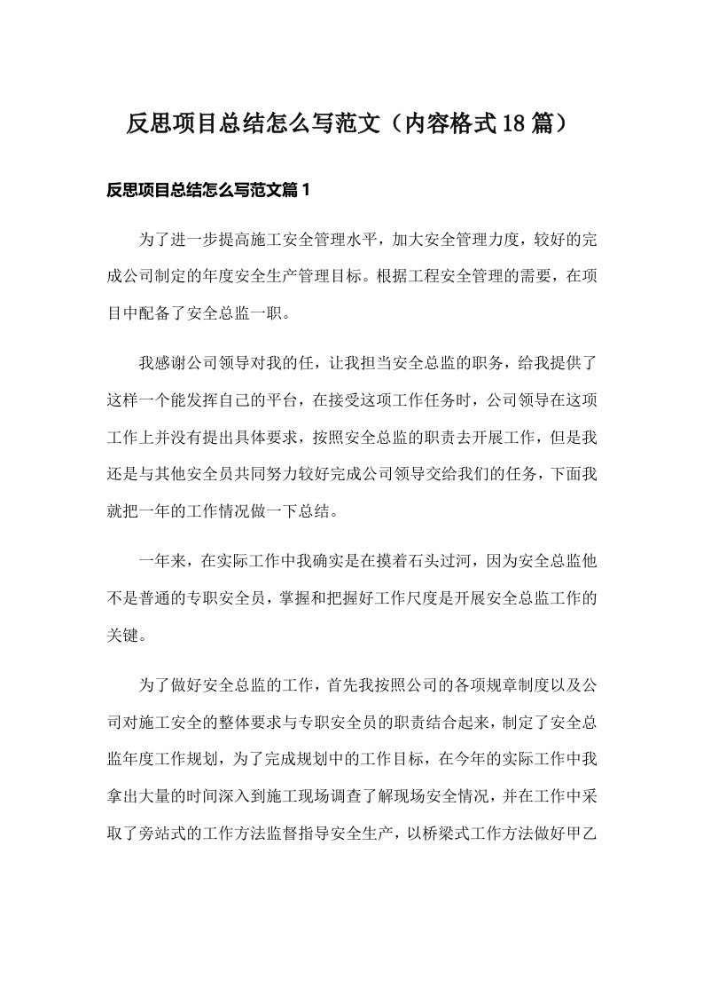 反思项目总结怎么写范文（内容格式18篇）