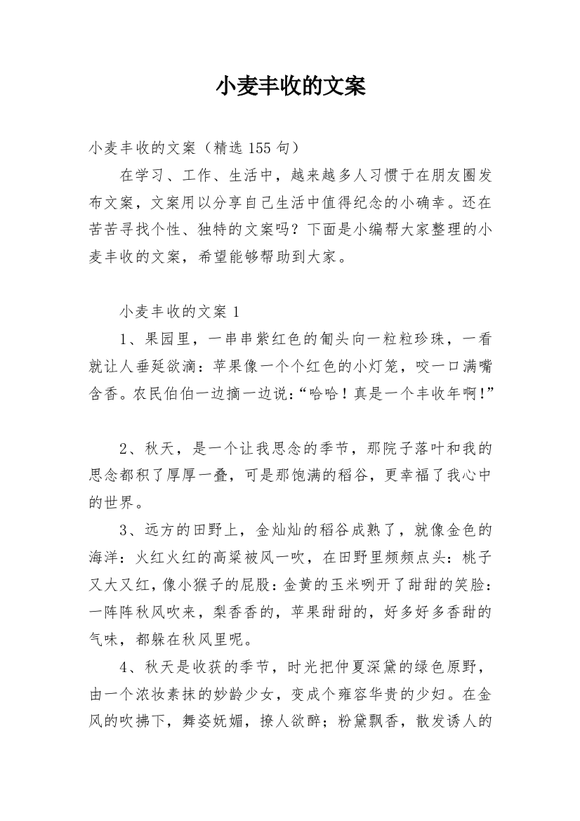 小麦丰收的文案