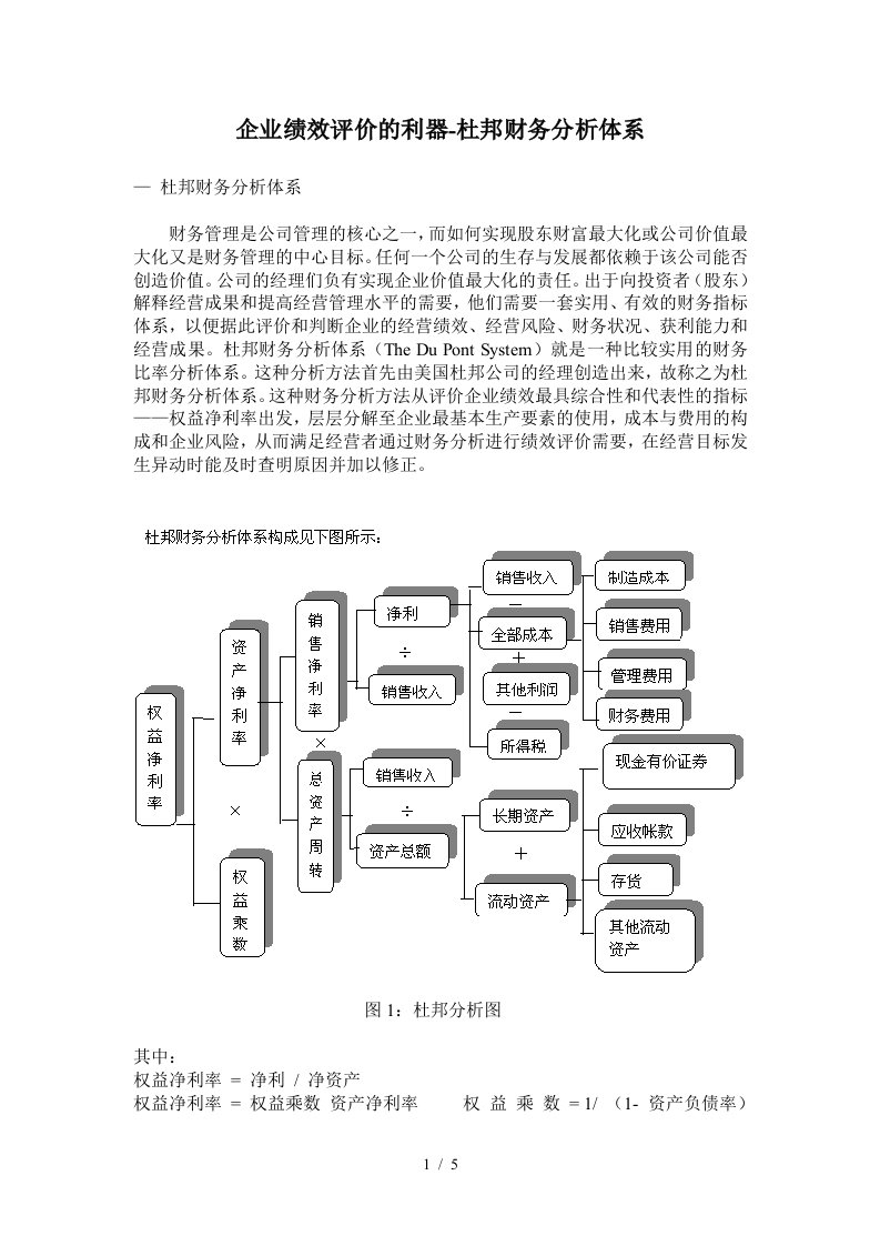 杜邦财务分析体系