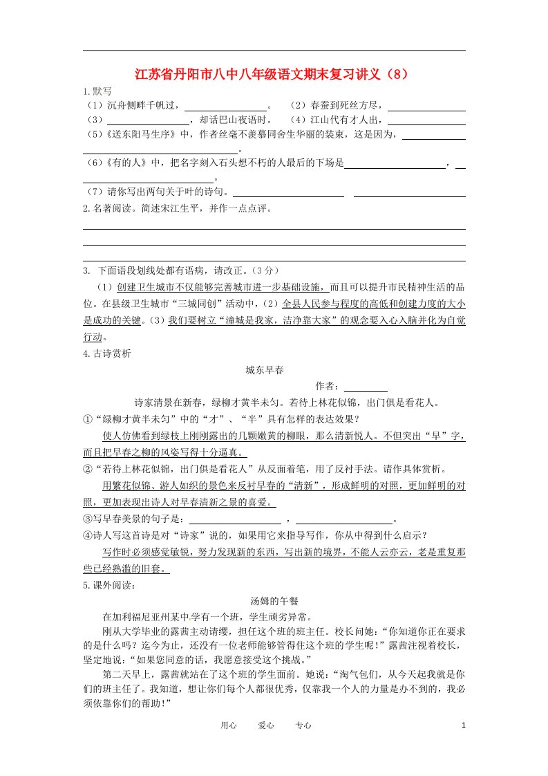 江苏省丹阳市八中八年级语文期末复习讲义（8）（无答案）