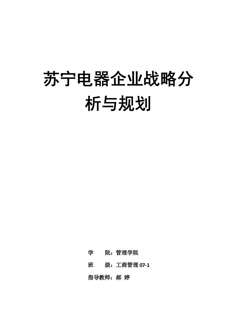 苏宁电器企业战略分析与规划