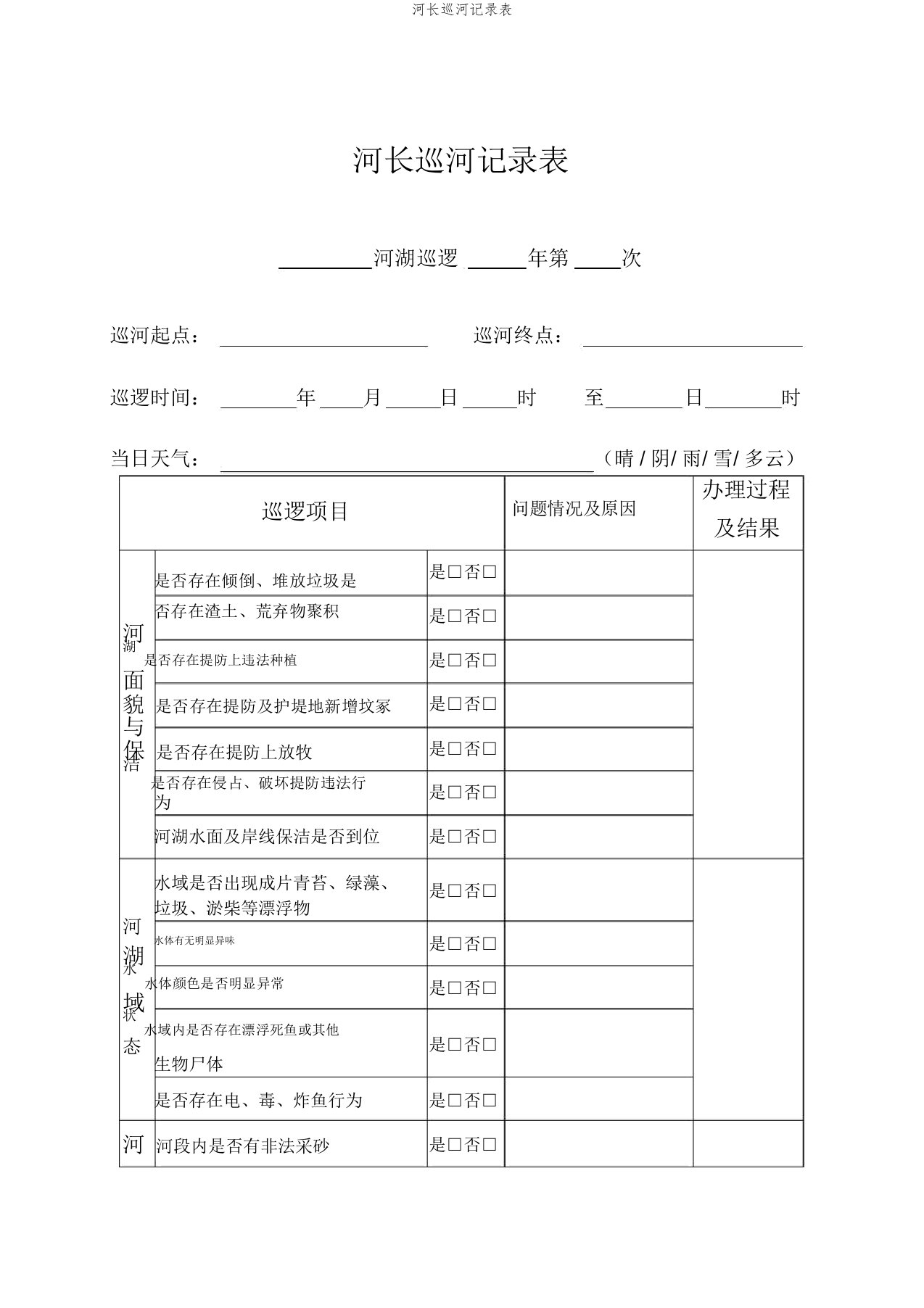 河长巡河记录表