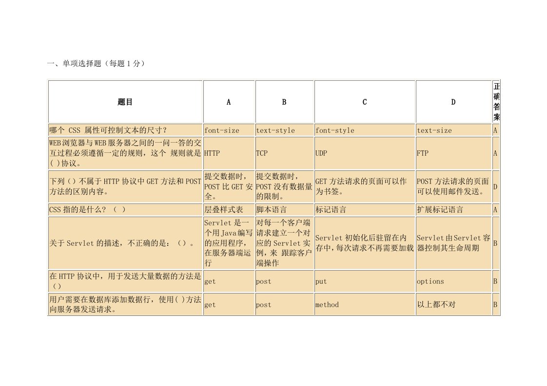 一些j2ee题目跟答案