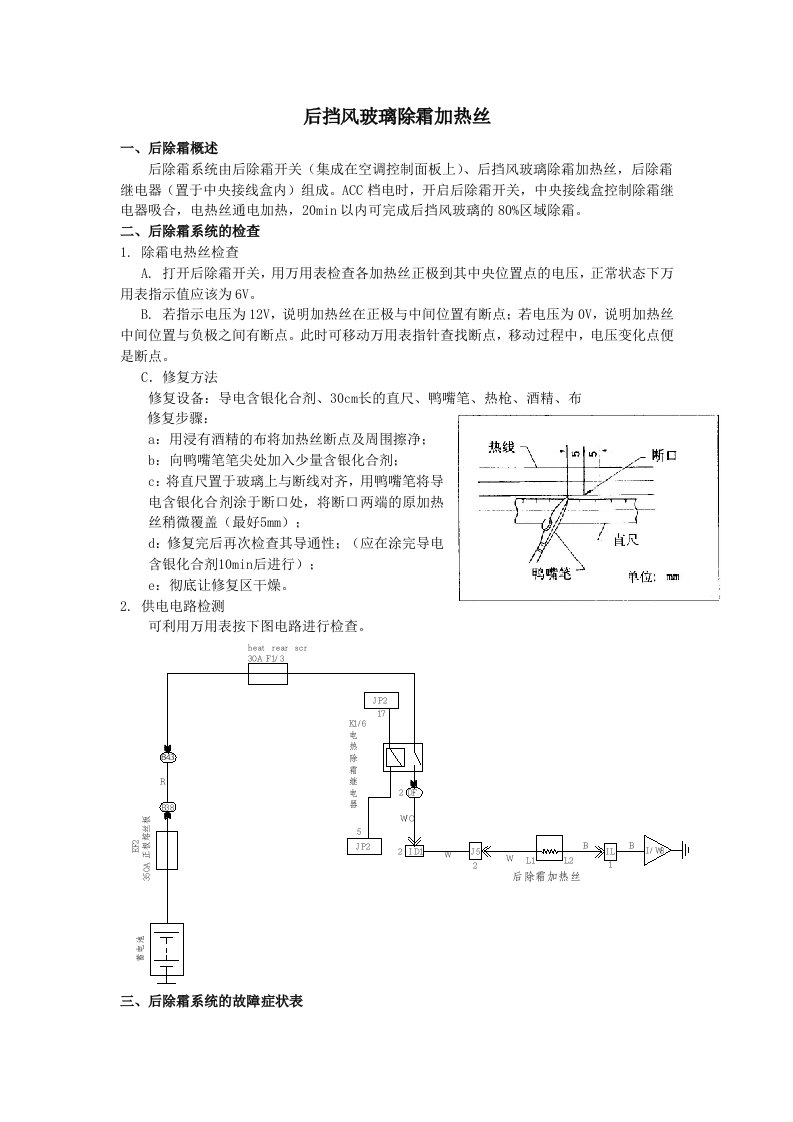 后挡风玻璃除霜加热丝