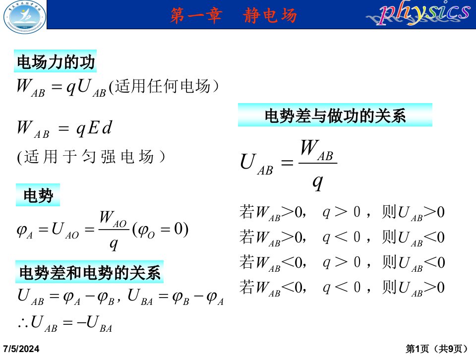 高中物理选修电势差与电场强度的关系